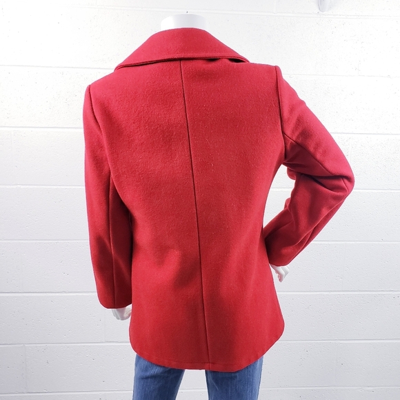 Vintage Lands' End Direct Merchants Red Wool Anchor Button Peacoat Size Medium - Picture 3 of 9
